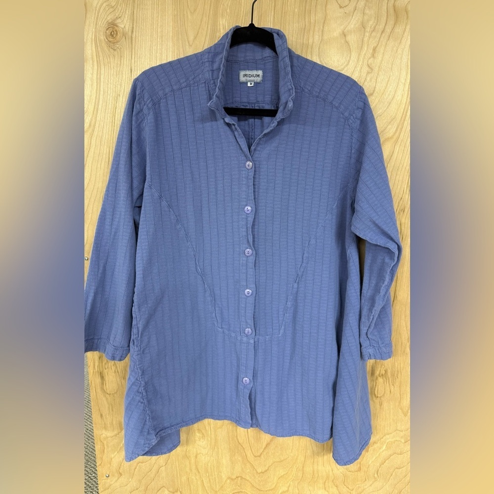 Iridium Womens Jacket Shirt Button Up Minimalist Top Periwinkle Pockets Size M